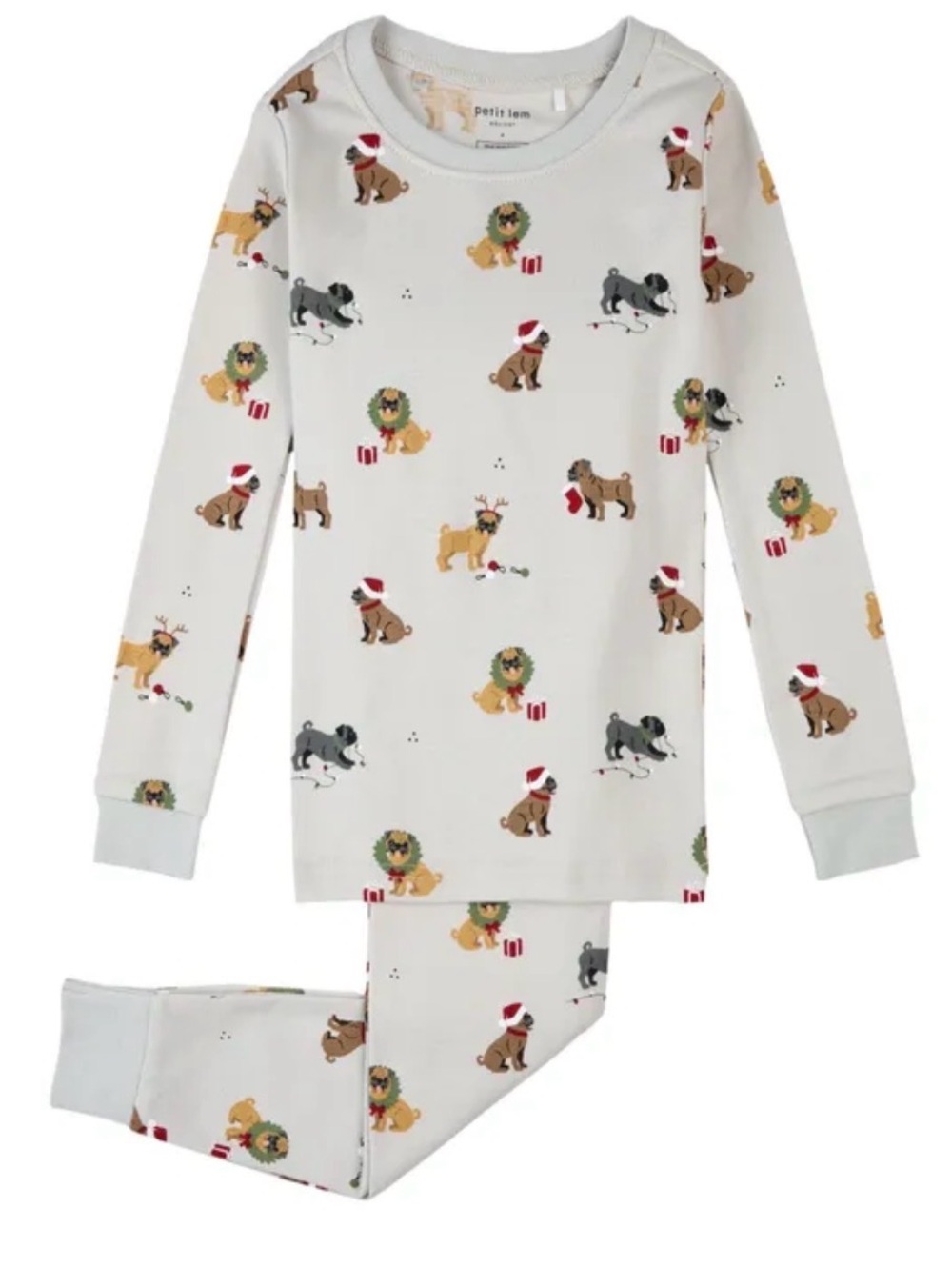Petit Lem White Kids Holiday Puppy Pajama Set with Festive Prints Size 5
